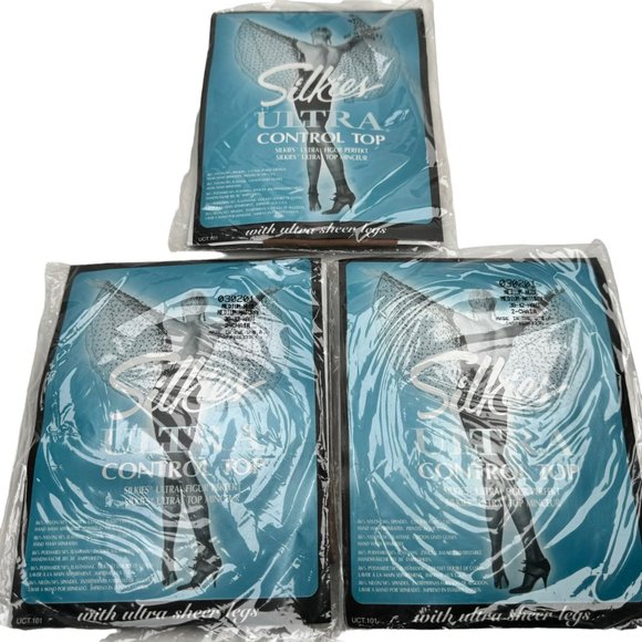 VTG Silkies Ultra Control Top Pantyhose Size M Natural Lot of 3 Pairs 030201 NOS - Picture 2 of 5